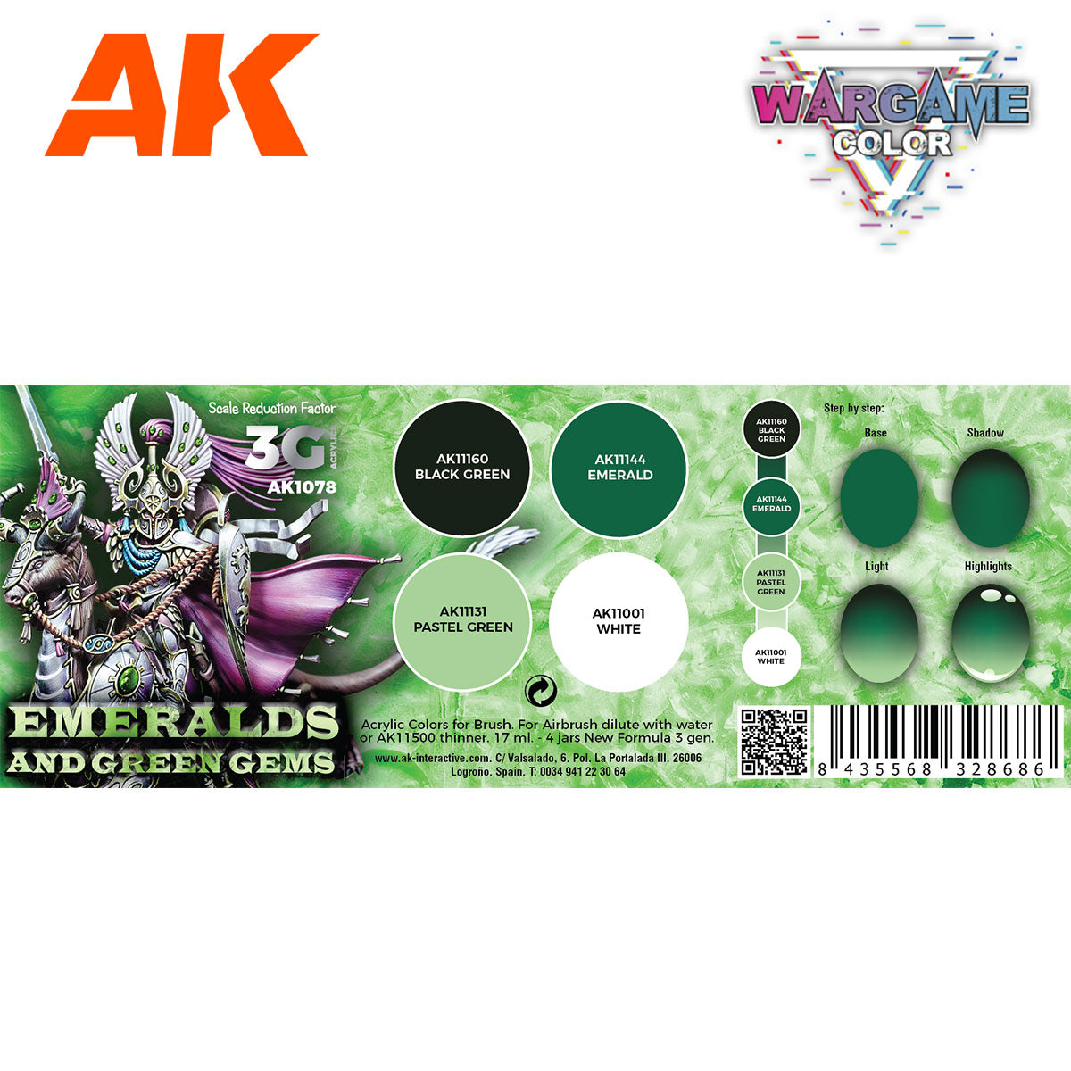 Peintures AK 3GEN - Kit Wargame Color - Emeraudes et gemmes vertes